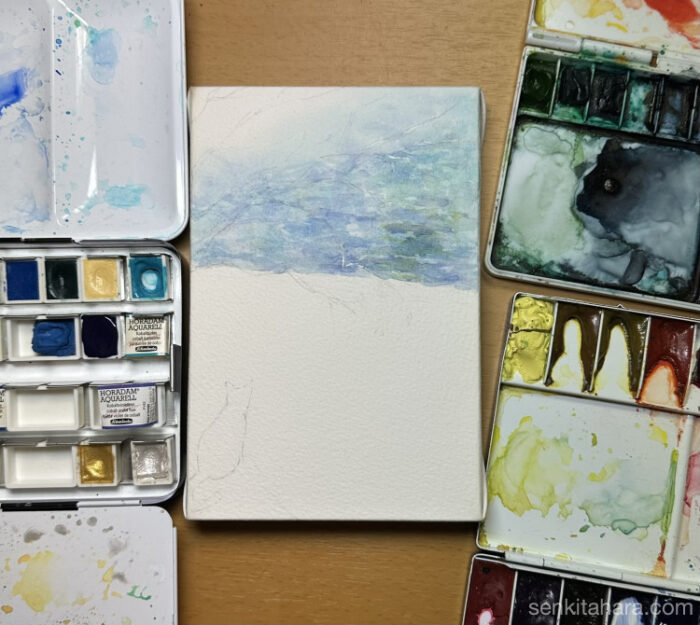 wip of watercolour painting, 水彩画の途中