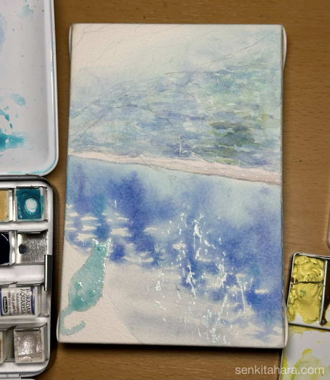 wip of watercolour painting, 水彩画の途中